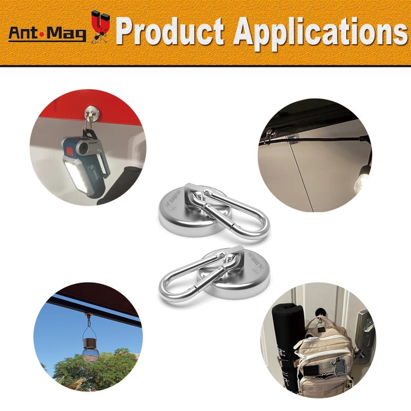 Ant Mag - Carabiner Magnetic Hooks 80LBS MAX Heavy Duty Neodymium Magnet Swivel Snap Hook for Hanging Indoor/Outdoor Grill Kitchen Cabinet Office 2 Pack - Image 5